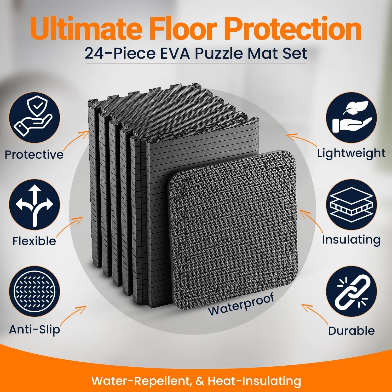 EVA Gym Foam Mat; 24 stuks; 30,5 x 30,5 cm; zwart; antislip in elkaar grijpende puzzelvloertegels voor thuis, training, garage