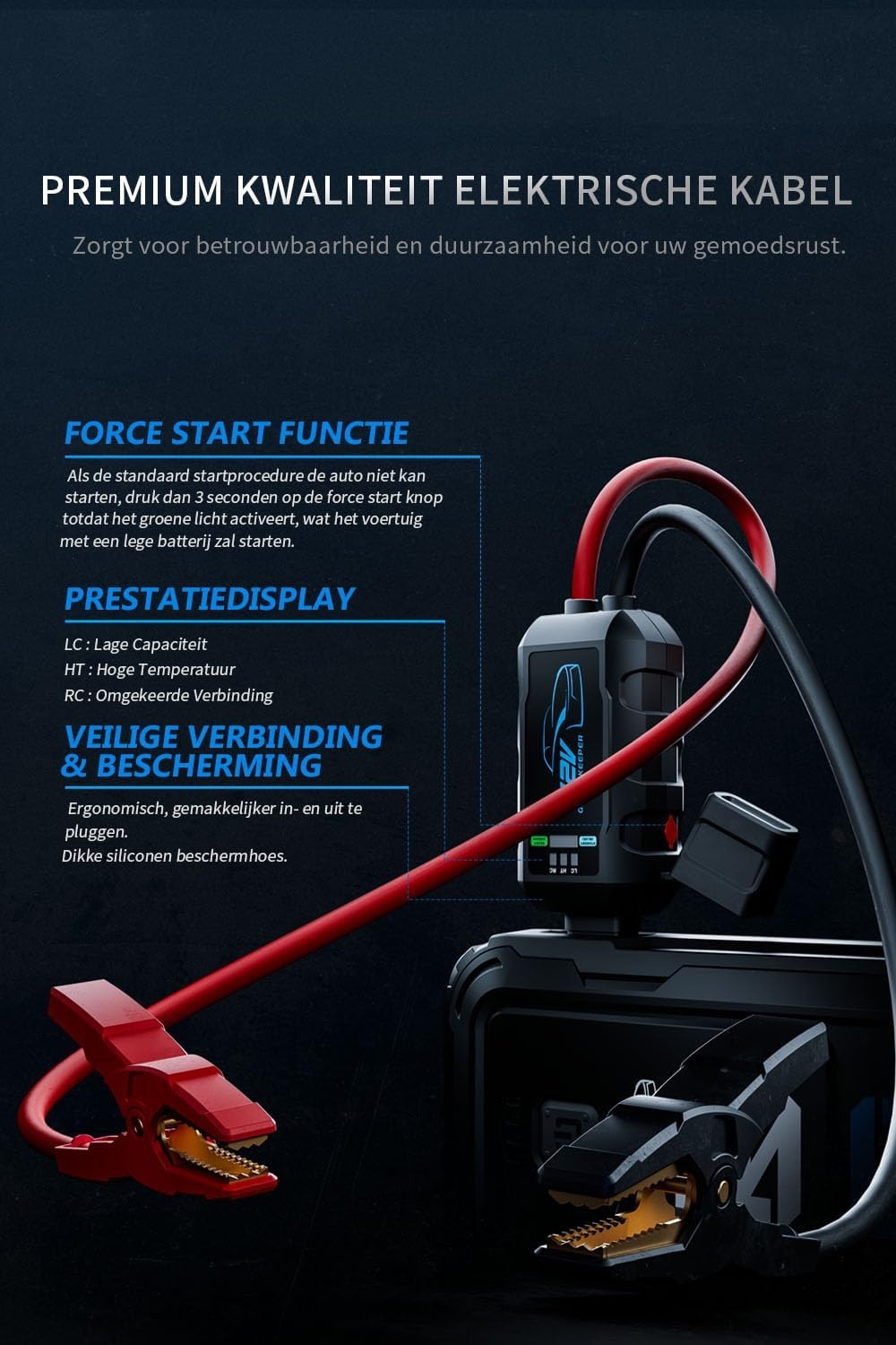 Starthulp Powerbank 1000 A 12 V Startkabel & Booster voor Benzine 3,5 L, Diesel 5,0 L Auto Starthulp met Jump Starter Safe
