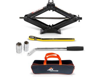 AMVIA Autokrik Schaar Krik 1.5 Ton (3.300 lbs) met Bandenwissel Set - Universeel en Compact