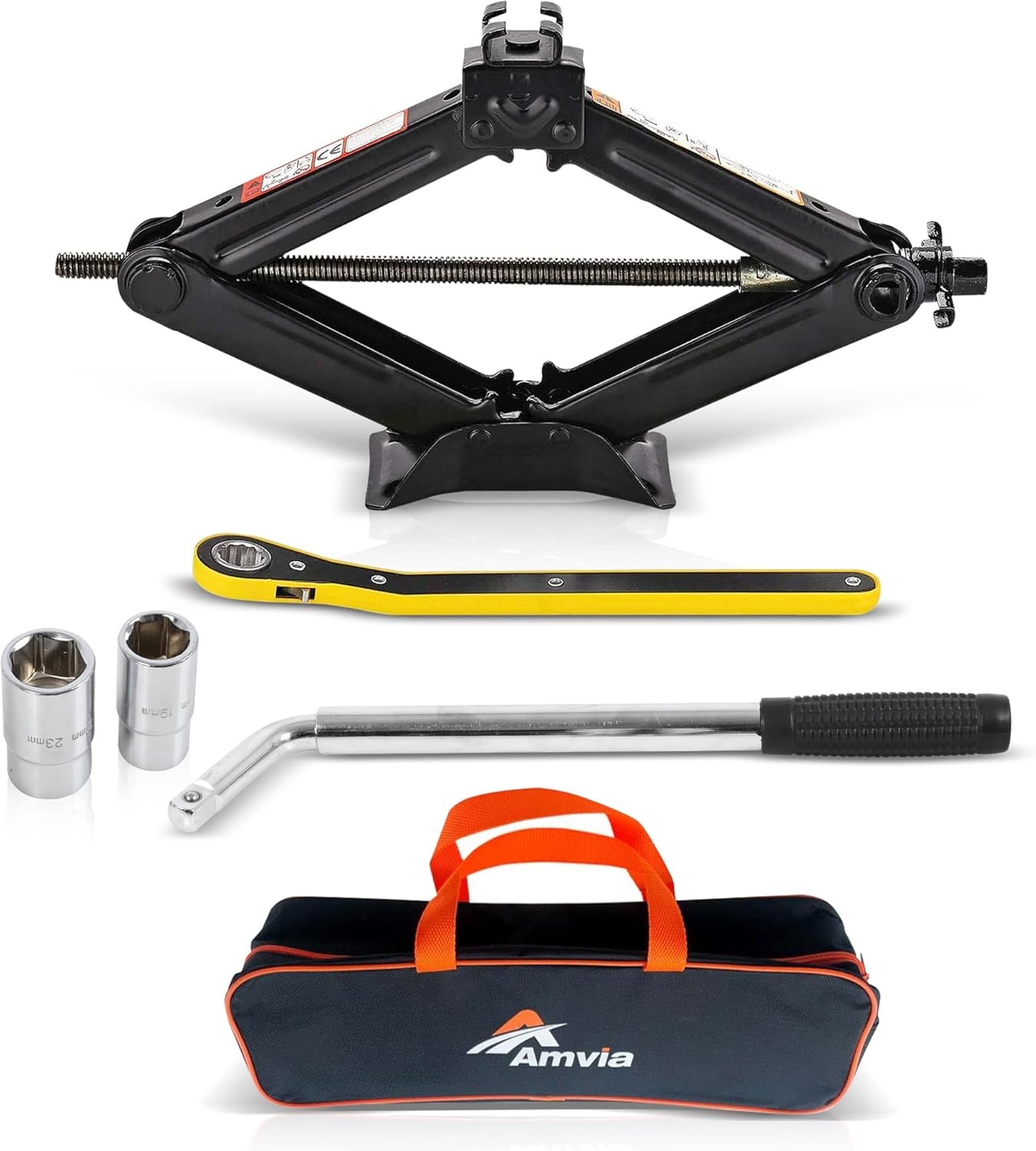AMVIA Autokrik Schaar Krik 1.5 Ton (3.300 lbs) met Bandenwissel Set - Universeel en Compact