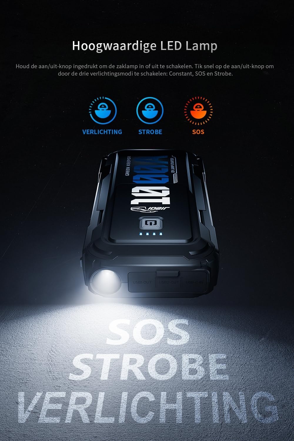 Starthulp Powerbank 1000 A 12 V Startkabel & Booster voor Benzine 3,5 L, Diesel 5,0 L Auto Starthulp met Jump Starter Safe
