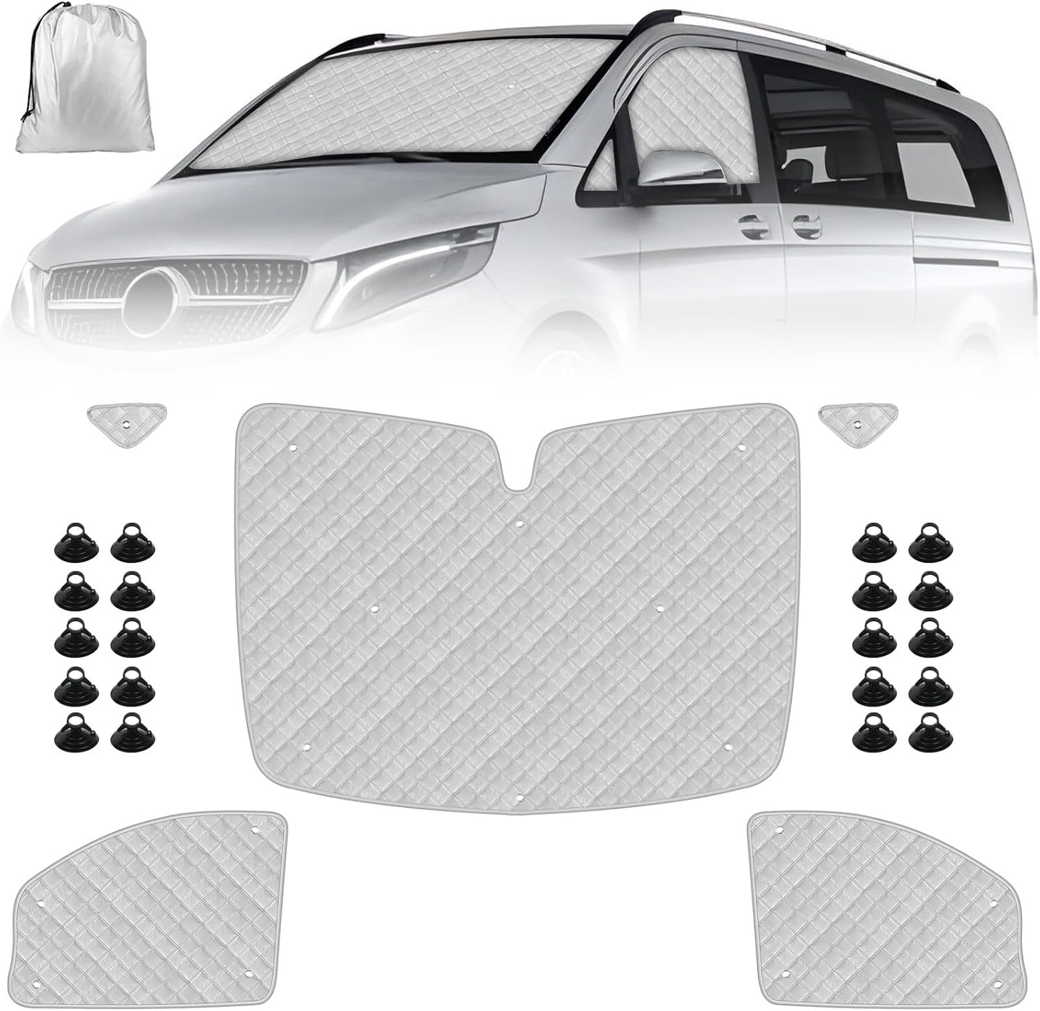 Wohnmobil Windscherm Zonnescherm Vervanging voor Mercedes-Benz VITO III W447 2014-2022, Zonnescherm voor voorruit, Intern Thermorolgordijn Set met Opbergtas (5PCS-voor W447)