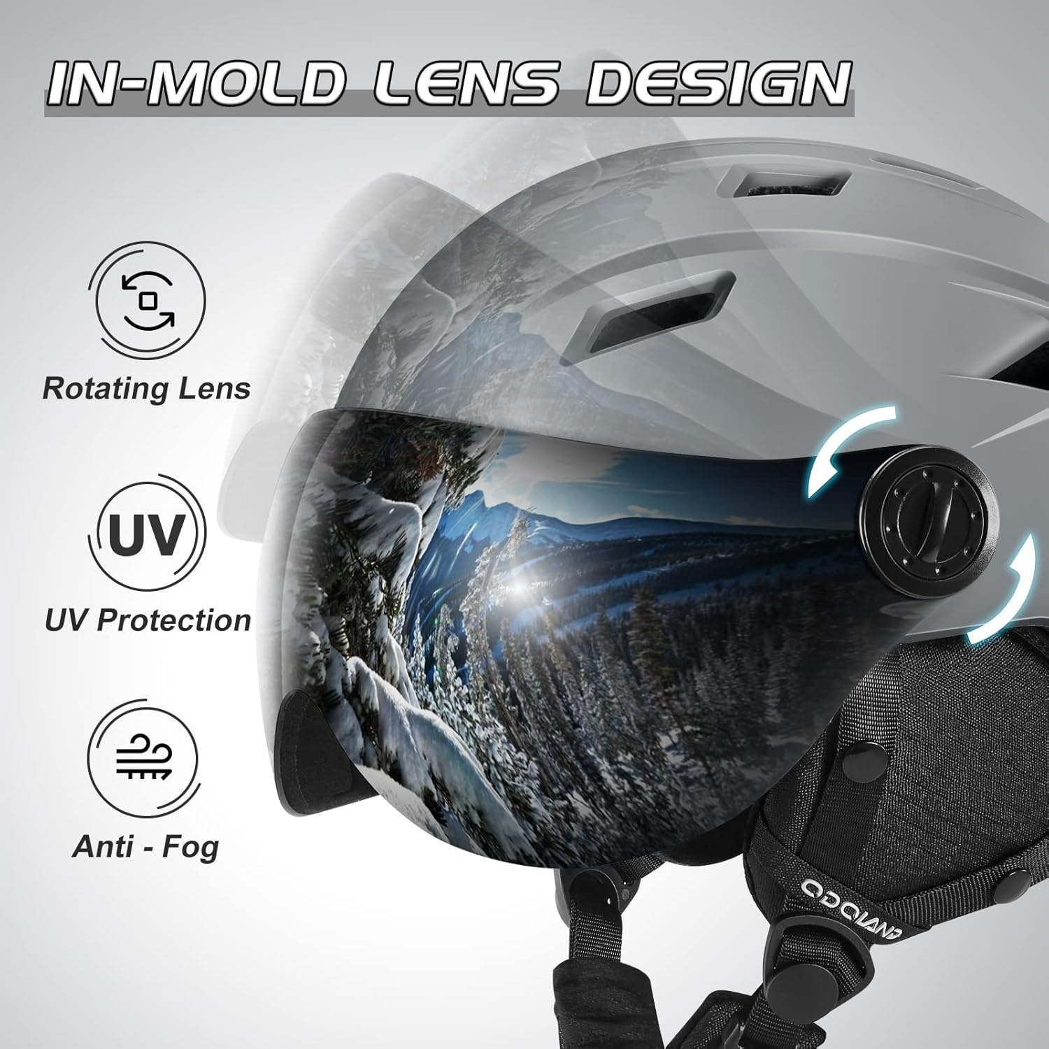 Odoland Skihelm Volgelaats met Vizier, Sporthelm voor Mannen en Vrouwen, Snowboard Helm met Masker UV 400 Bescherming en Winddicht, Helm voor Wintersporten