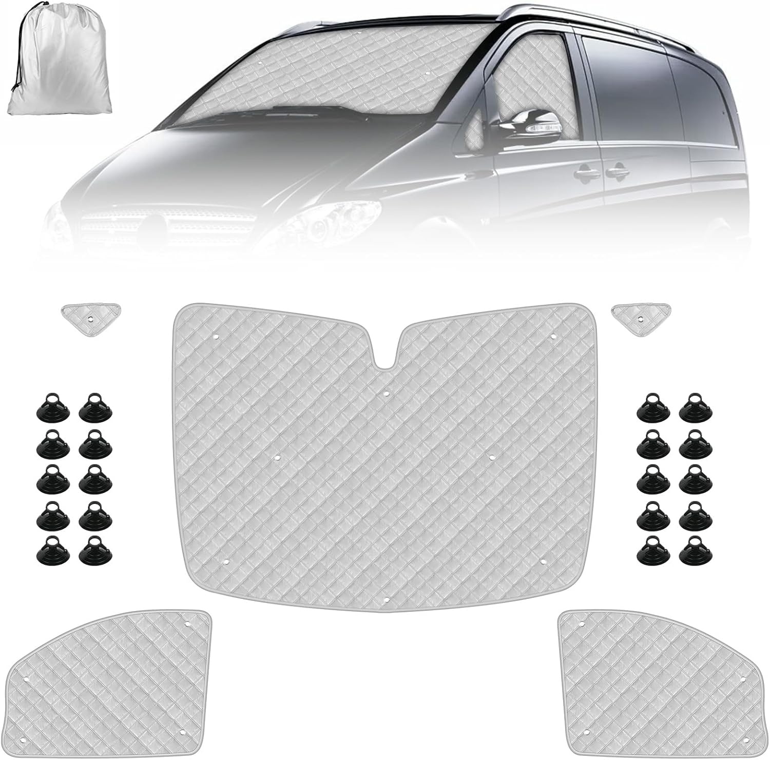 Wohnmobil Windscherm Zonnescherm Vervanging voor Mercedes-Benz VITO III W447 2014-2022, Zonnescherm voor voorruit, Intern Thermorolgordijn Set met Opbergtas (5PCS-voor W447)