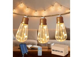 Zonne-energie Lichtsnoer Buiten 8m | 16 Gele G40 Lampen | IP45