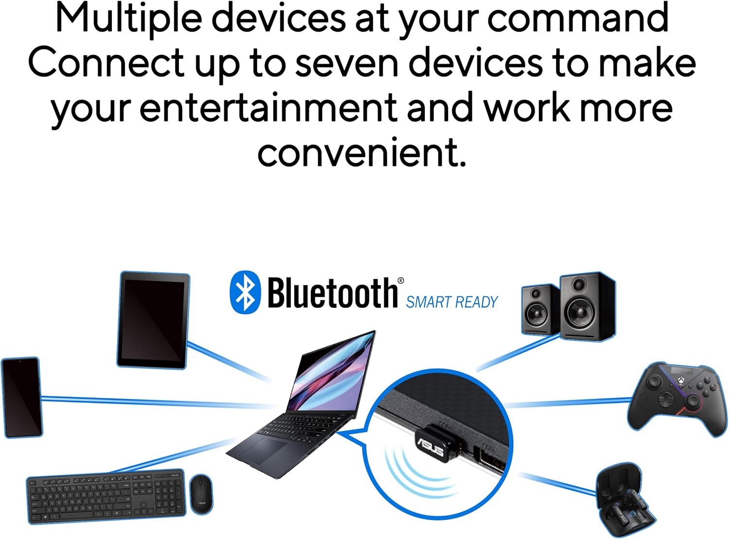 ASUS USB-BT540 USB-dongle adapter Bluetooth 5.4, ondersteunt tot 7 apparaten, ultra-compact ontwerp, compatibel met Windows 8.1, 10 en 11 en Bluetooth 2.1, 3 en 4, zwart