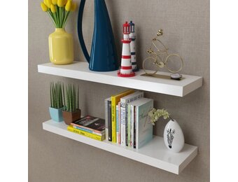 Wandplanken MDF zwevend voor boeken/dvd wit 2 st