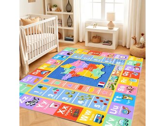 Tapijt voor kinderkamer, rechthoekig kindertapijt met alfabetmotief, antislip tapijt voor speelkamer, slaapkamer, 160 x 230 cm