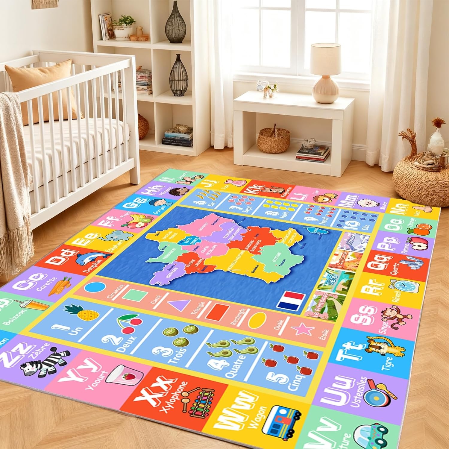 Tapijt voor kinderkamer, rechthoekig kindertapijt met alfabetmotief, antislip tapijt voor speelkamer, slaapkamer, 160 x 230 cm