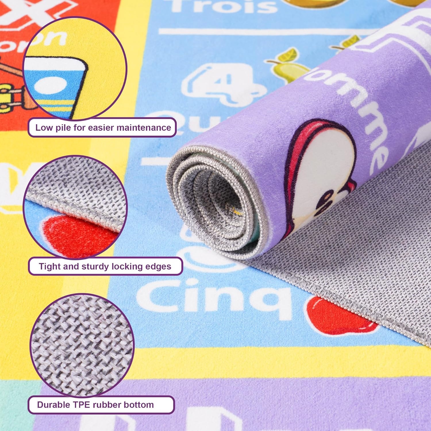 Tapijt voor kinderkamer, rechthoekig kindertapijt met alfabetmotief, antislip tapijt voor speelkamer, slaapkamer, 160 x 230 cm