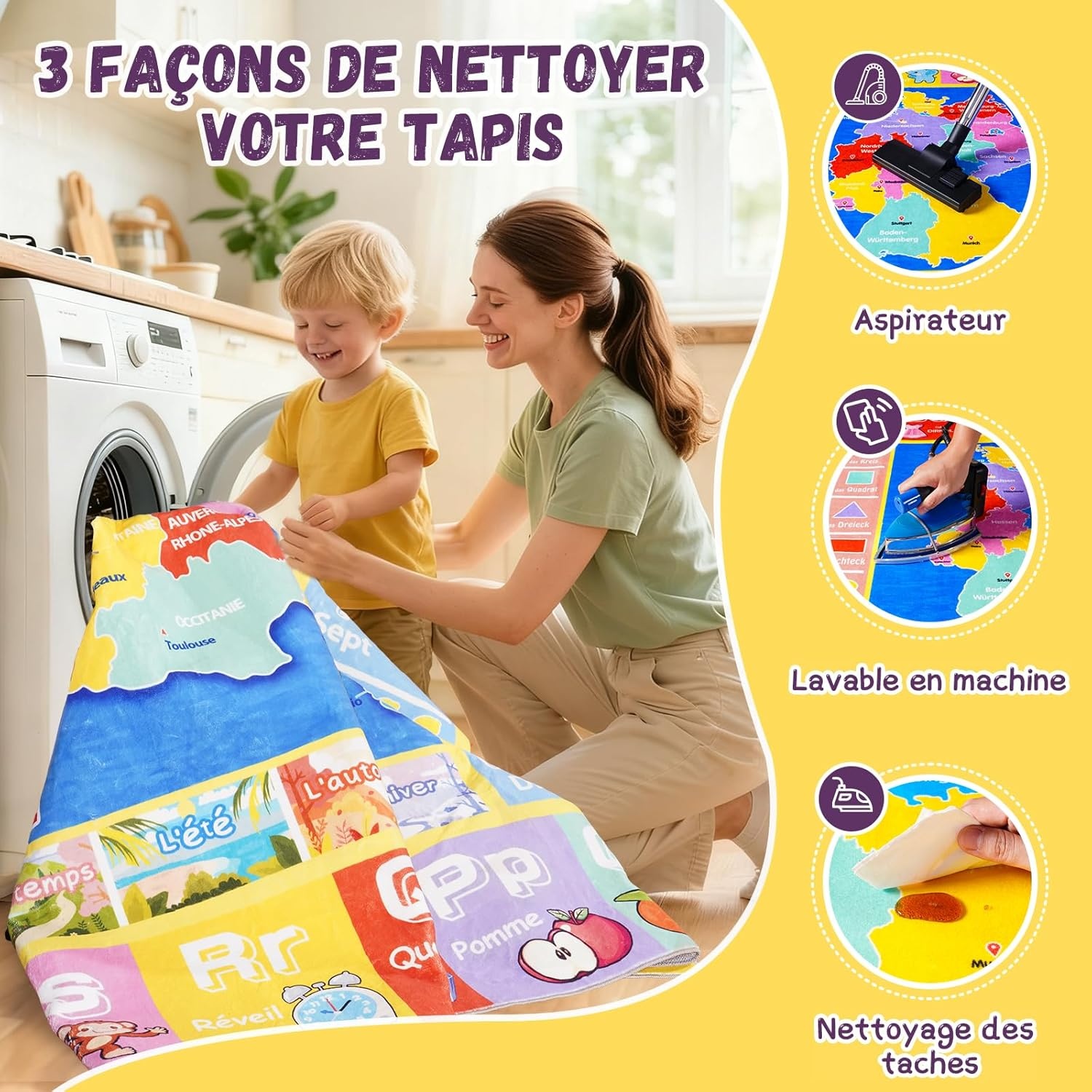 Tapijt voor kinderkamer, rechthoekig kindertapijt met alfabetmotief, antislip tapijt voor speelkamer, slaapkamer, 160 x 230 cm
