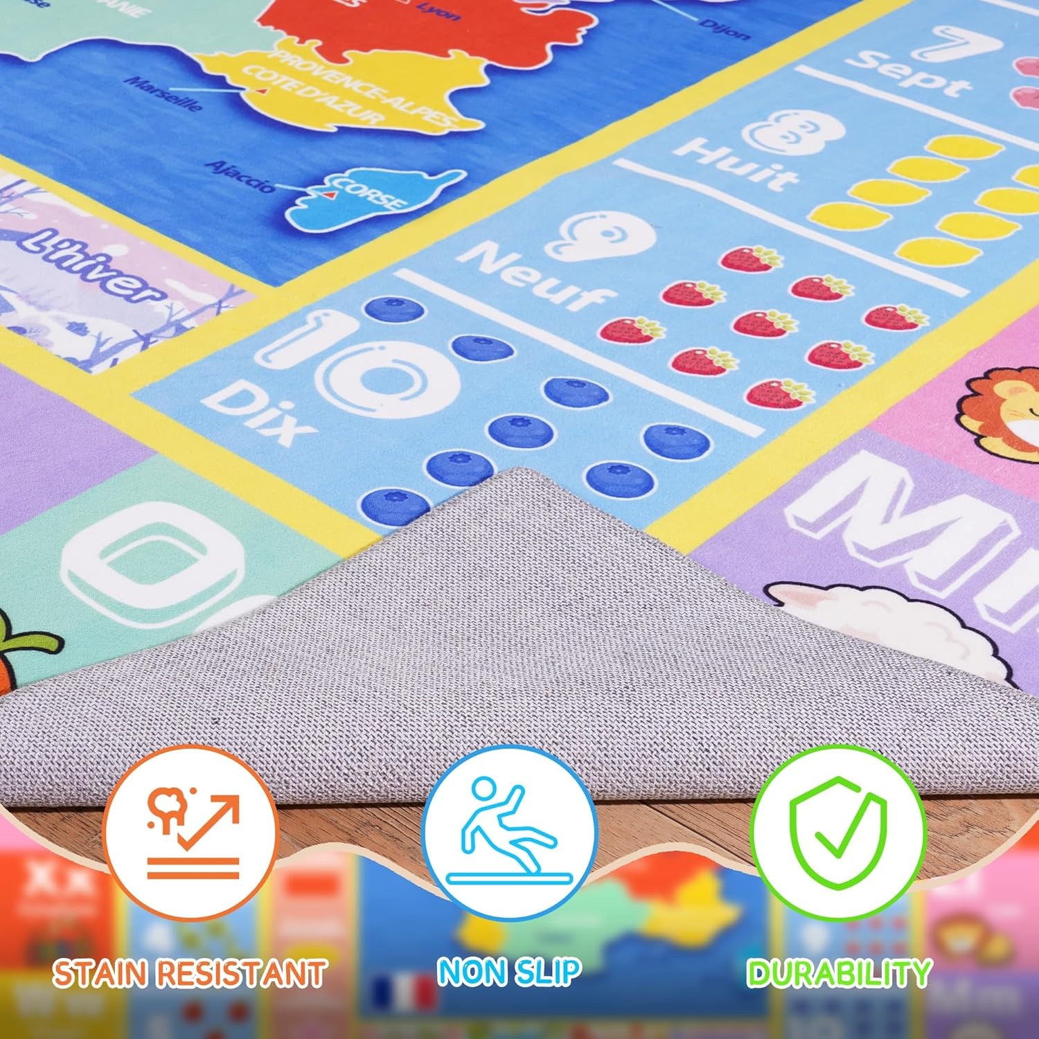 Tapijt voor kinderkamer, rechthoekig kindertapijt met alfabetmotief, antislip tapijt voor speelkamer, slaapkamer, 160 x 230 cm