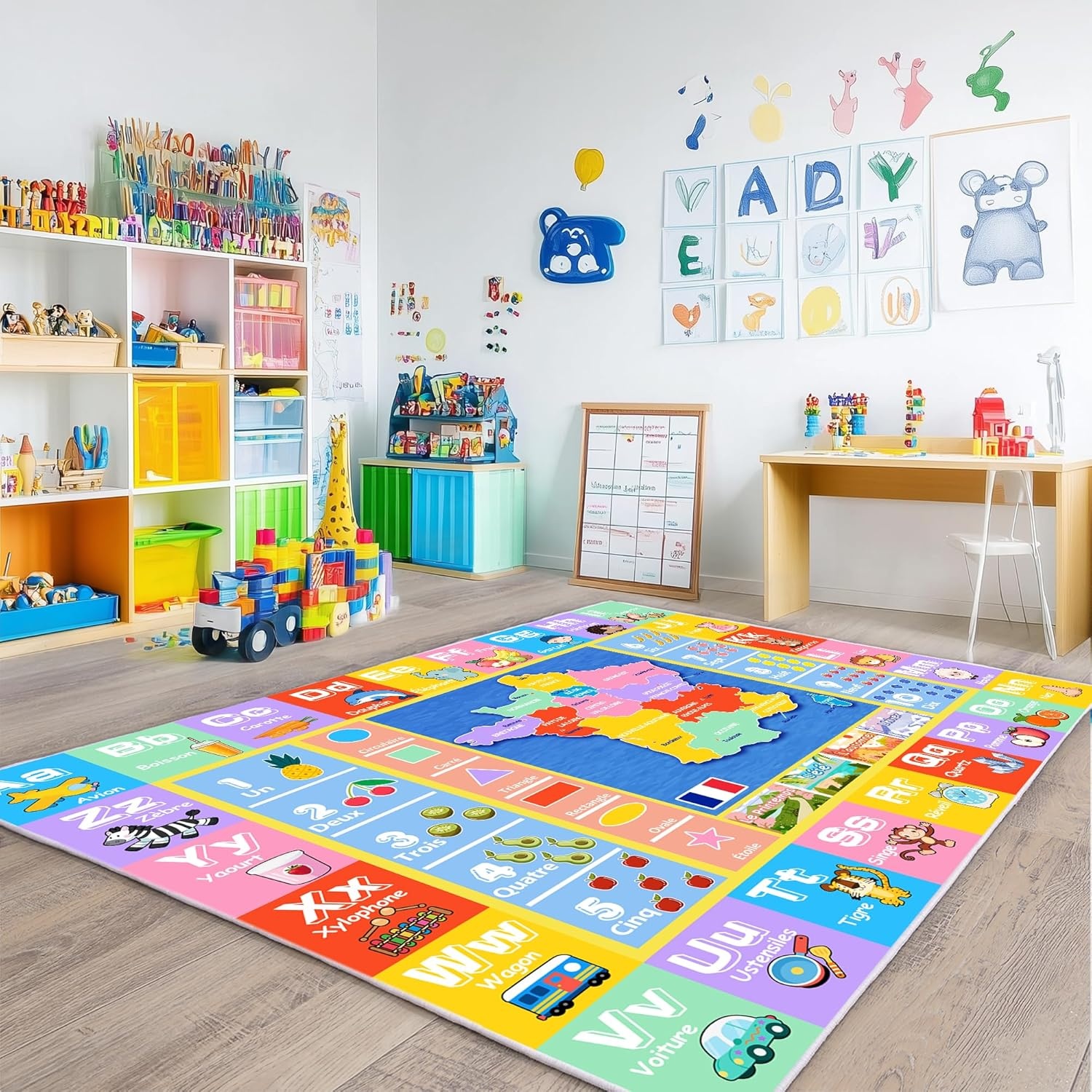 Tapijt voor kinderkamer, rechthoekig kindertapijt met alfabetmotief, antislip tapijt voor speelkamer, slaapkamer, 160 x 230 cm