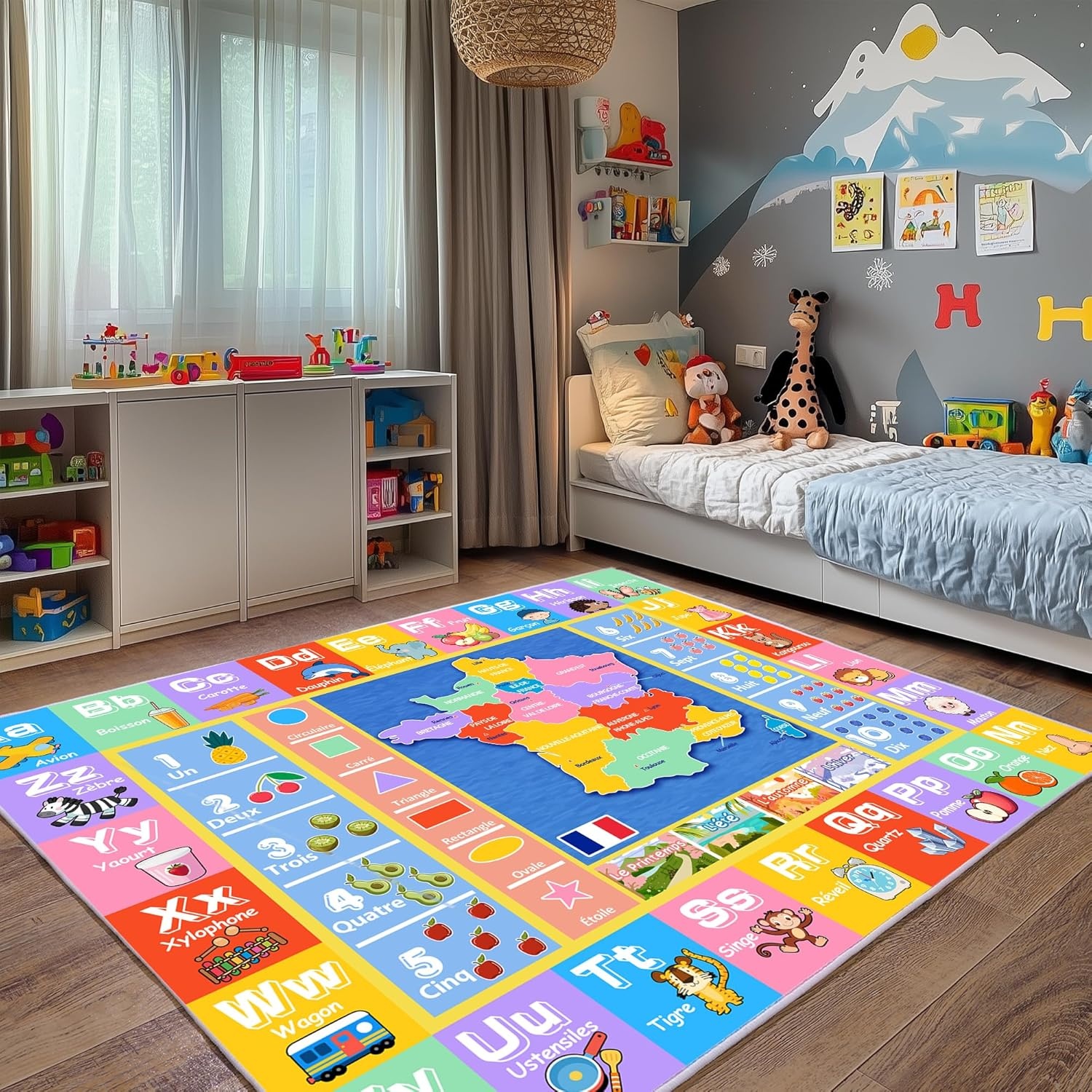 Tapijt voor kinderkamer, rechthoekig kindertapijt met alfabetmotief, antislip tapijt voor speelkamer, slaapkamer, 160 x 230 cm