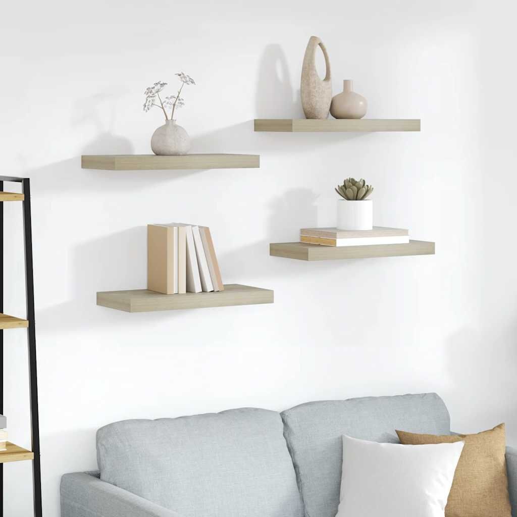 Set van 4 Zwevende Wandschappen, Eikenkleurig MDF - 74% Korting!