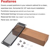 Geventileerd Rackpaneel 2U voor 10 inch Serverracks | Zwart Metaal