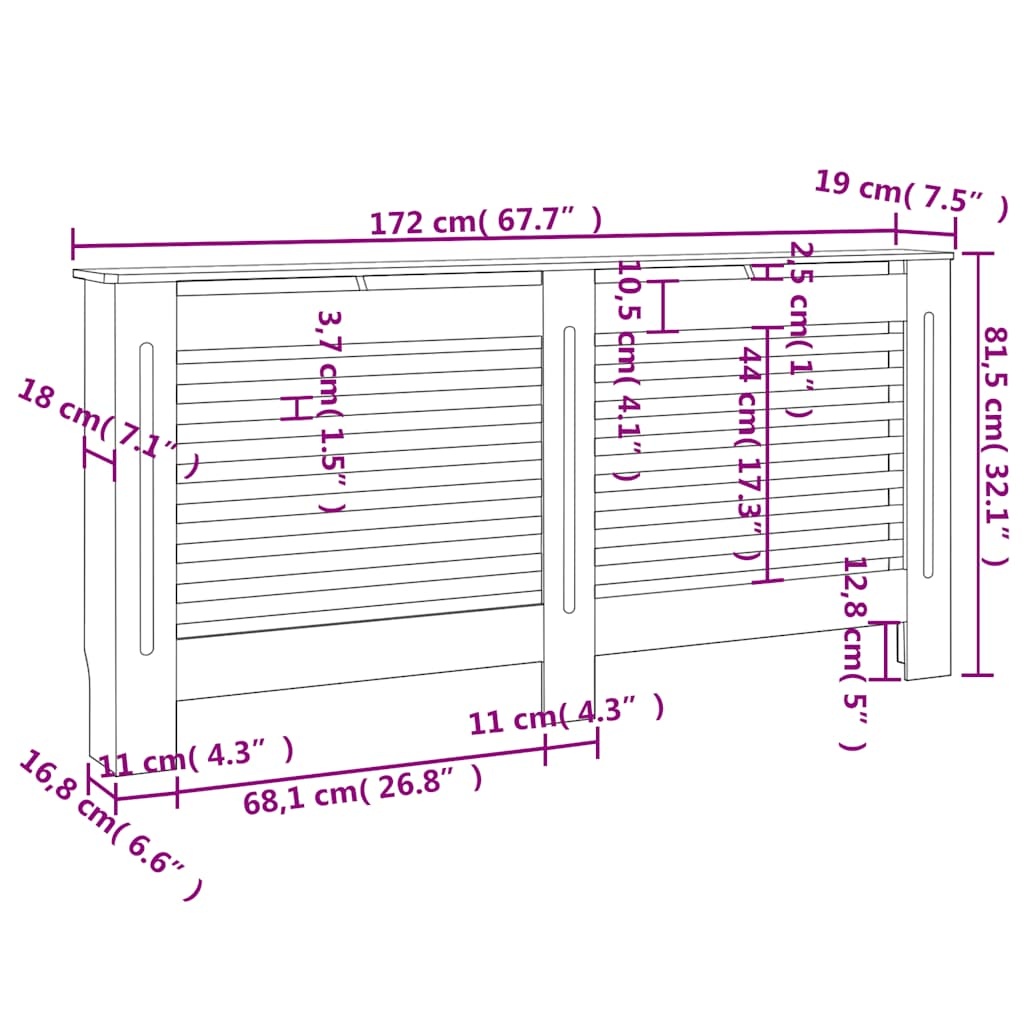 vidaXL Radiatorombouw 172x19x81,5 cm MDF zwart
