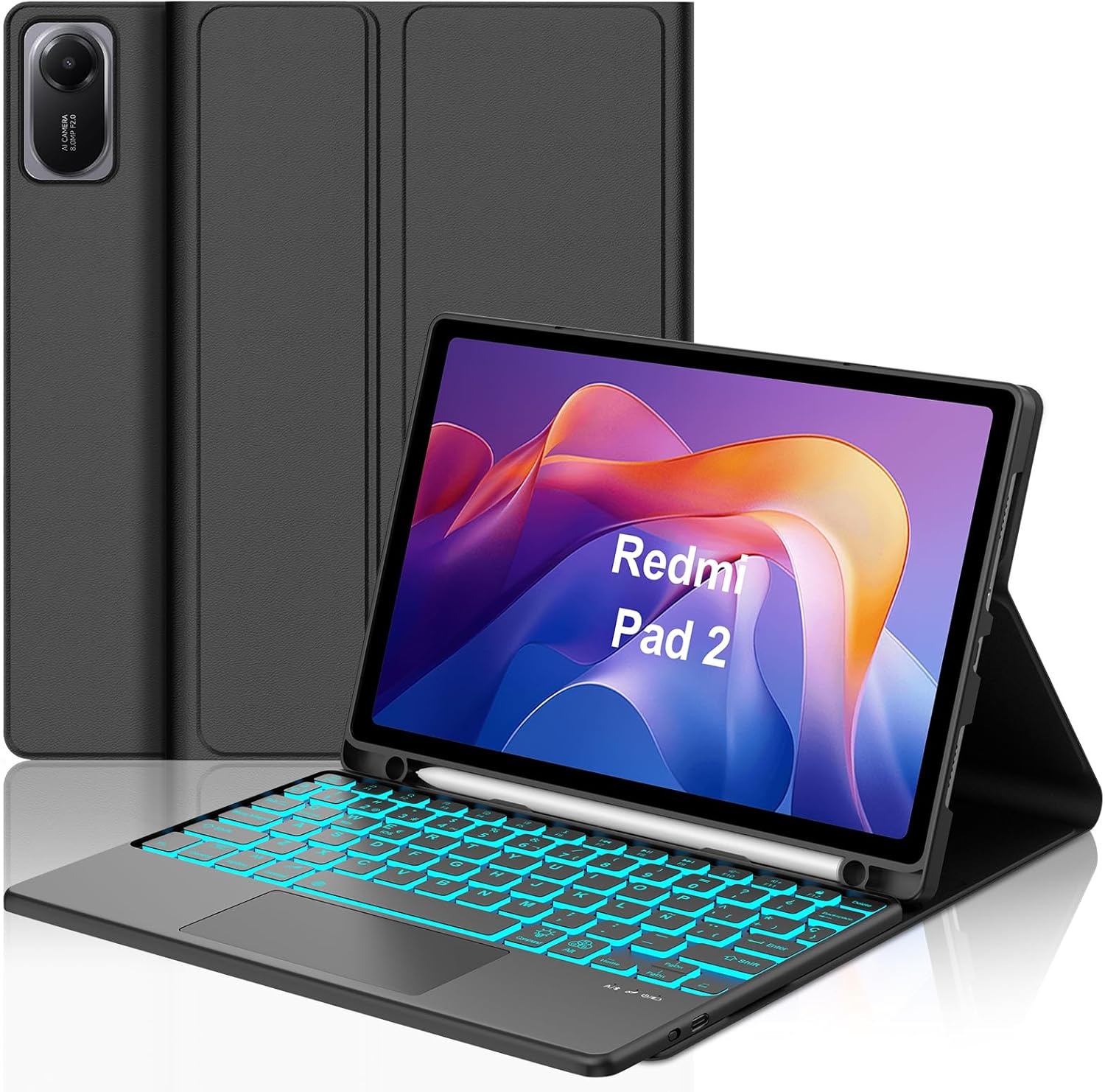SENGBIRCH Hoes met Toetsenbord voor Redmi Pad 2 11 Inch met Touchpad en Backlight - Zwart