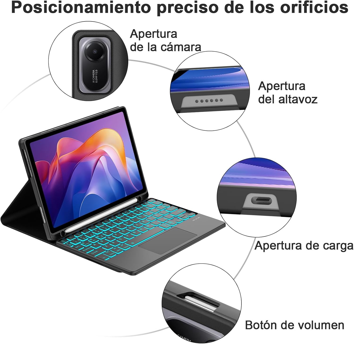 SENGBIRCH Hoes met Toetsenbord voor Redmi Pad 2 11 Inch met Touchpad en Backlight - Zwart