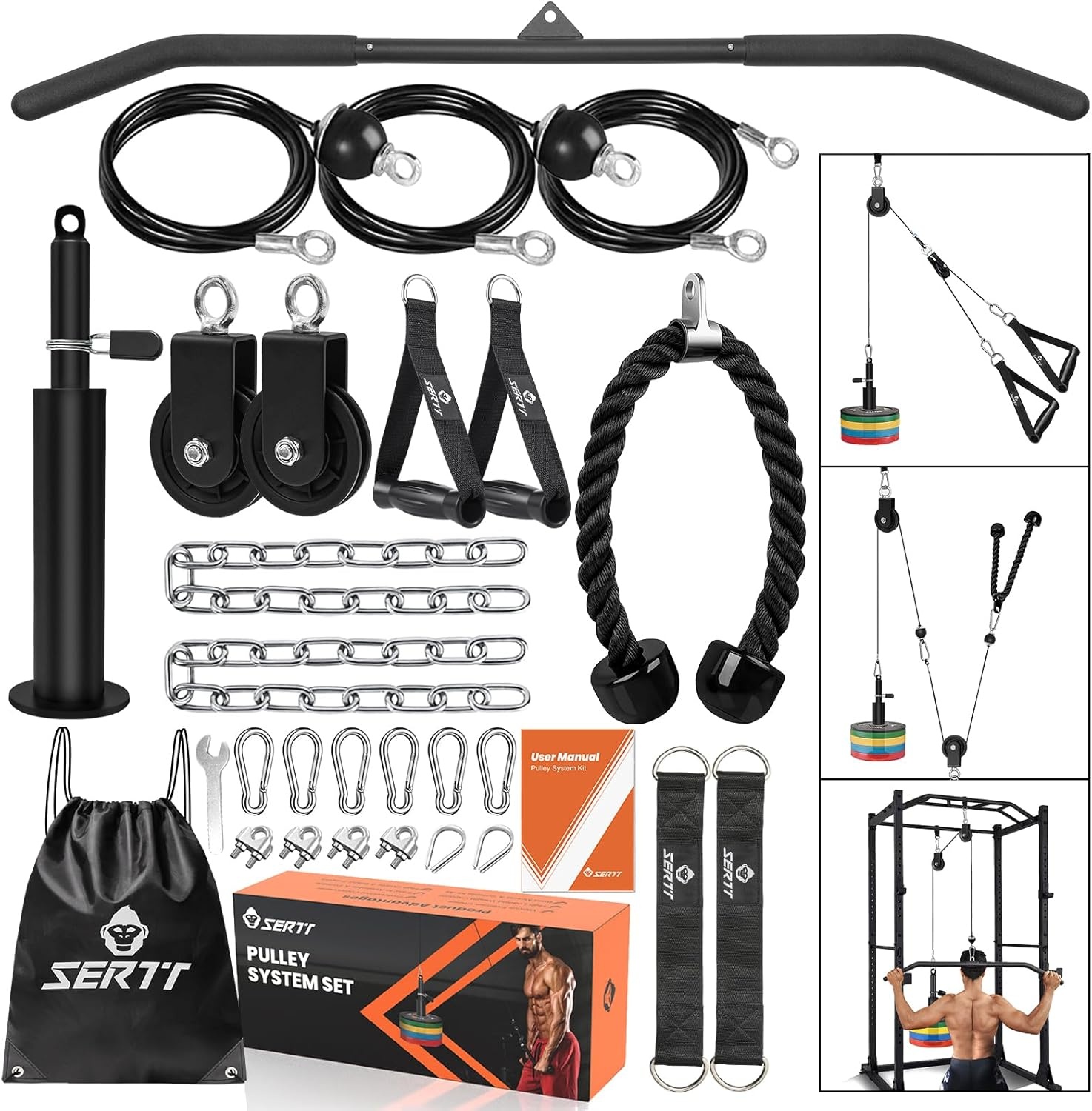 SERTT Triceps Workout Pulley System voor LAT Pulldown, Biceps Curl, Triceps, Schouders, Rug, Onderarm Workout, Gewichtskabel Katrol Systeem voor Squat Rack, Garage