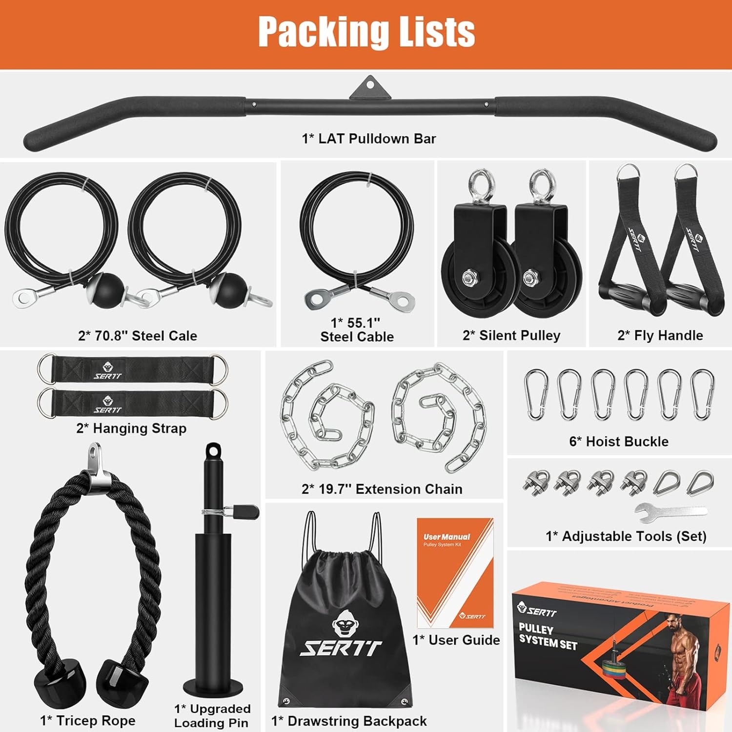 SERTT Triceps Workout Pulley System voor LAT Pulldown, Biceps Curl, Triceps, Schouders, Rug, Onderarm Workout, Gewichtskabel Katrol Systeem voor Squat Rack, Garage