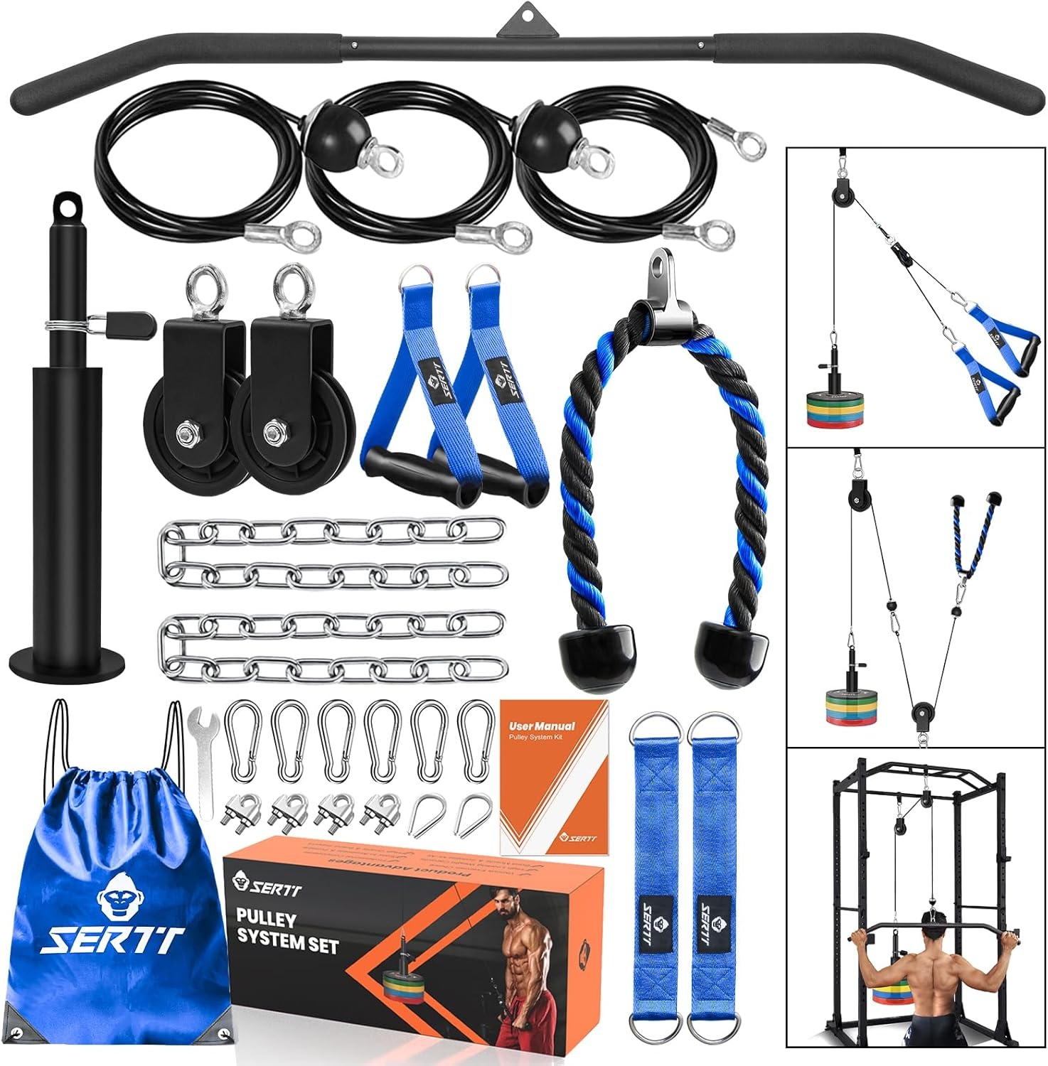 SERTT Triceps Workout Pulley System voor LAT Pulldown, Biceps Curl, Triceps, Schouders, Rug, Onderarm Workout, Gewichtskabel Katrol Systeem voor Squat Rack, Garage