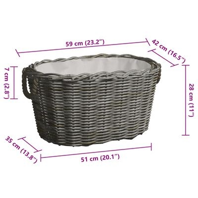 vidaXL Houtmand met handvatten 59x42x28 cm wilgenhout grijs