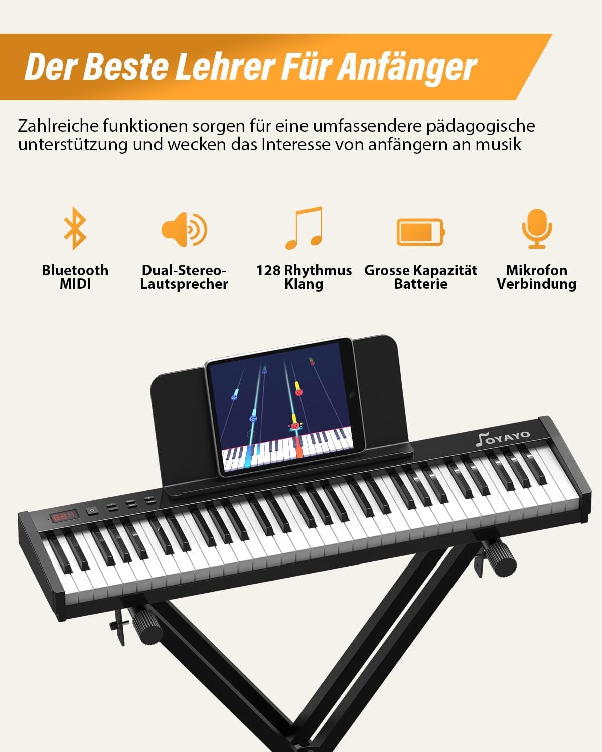 Digitale Piano 61 Halfgewogen Toetsen + Standaard | 59% Korting