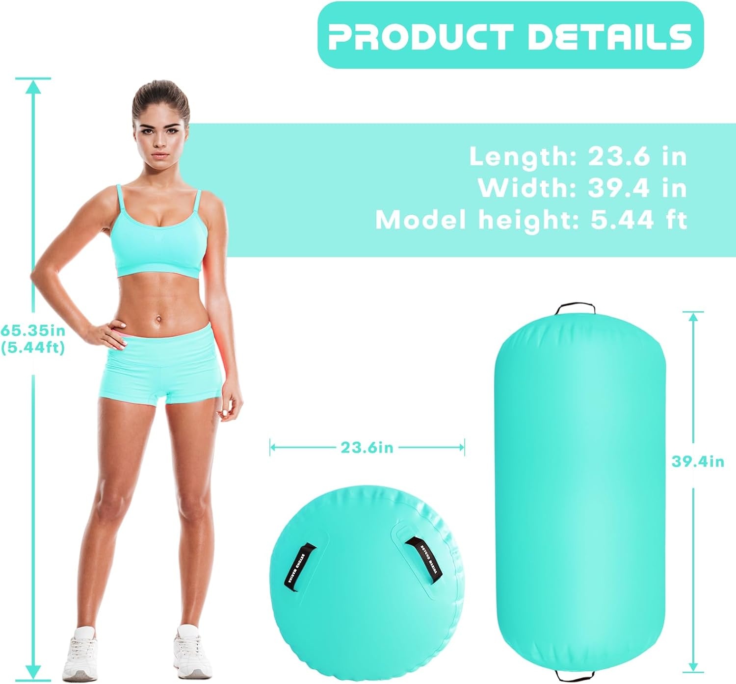 Opblaasbare Air Roll Gymnastiek Mat Gym Mat Yoga Mat Camping Training Mat Fitness Yoga Sport Mat (Roll Mint)