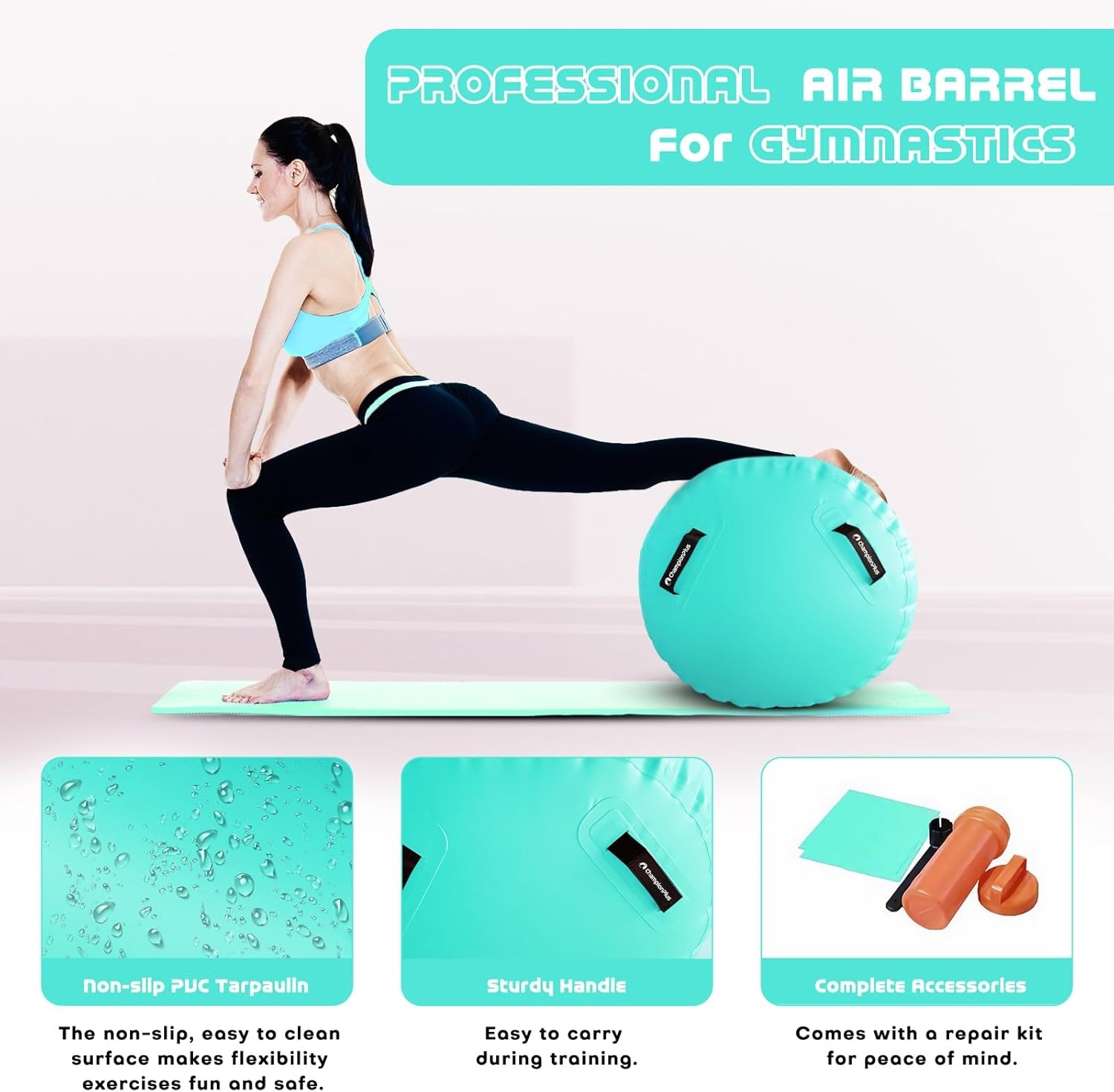 Opblaasbare Air Roll Gymnastiek Mat Gym Mat Yoga Mat Camping Training Mat Fitness Yoga Sport Mat (Roll Mint)