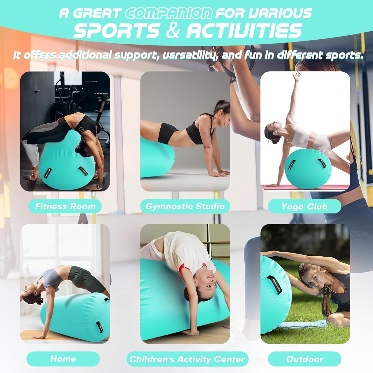 Opblaasbare Air Roll Gymnastiek Mat Gym Mat Yoga Mat Camping Training Mat Fitness Yoga Sport Mat (Roll Mint)