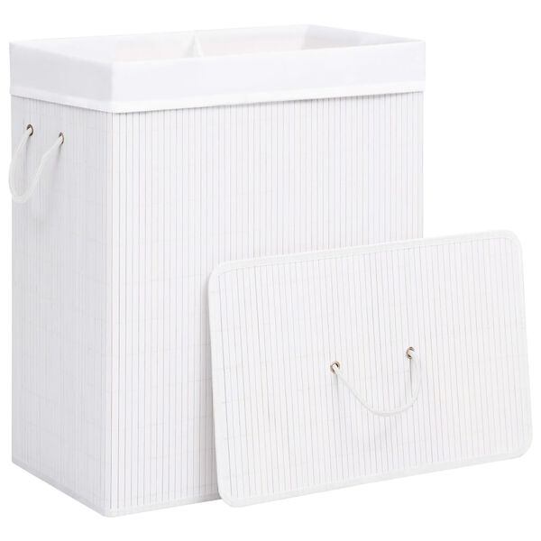 vidaXL Wasmand met 2 vakken 100 L bamboe wit