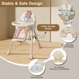 Kinderstoel voor baby's 6-in-1, kinderstoel met babyligstoel en babyschommelstoel, verstelbaar, inklapbaar, babystoel met eetplank en wielen, mand, meegroeiend vanaf 6 maanden tot 6 jaar