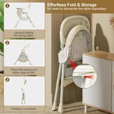Kinderstoel voor baby's 6-in-1, kinderstoel met babyligstoel en babyschommelstoel, verstelbaar, inklapbaar, babystoel met eetplank en wielen, mand, meegroeiend vanaf 6 maanden tot 6 jaar