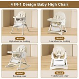 Kinderstoel voor baby's 6-in-1, kinderstoel met babyligstoel en babyschommelstoel, verstelbaar, inklapbaar, babystoel met eetplank en wielen, mand, meegroeiend vanaf 6 maanden tot 6 jaar