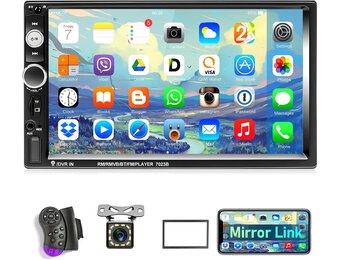 Podofo Dubbele Din Autoradio met Bluetooth, 7-inch Touchscreen Autoradio Multimedia MP5 Speler Ondersteunt FM Radio/AUX/Spiegel Link/Stuurwielbediening/EQ Instellingen +12 Lampen Achteruitrijcamera