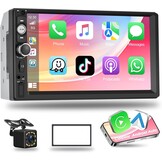 Podofo Autoradio 2 DIN Compatibel met Apple Carplay en Android Auto, 7 Inch Touchscreen met Bluetooth/Mirror Link/FM/SWC/AUX Ingang/Achteruitrijcamera/Kader et microphone