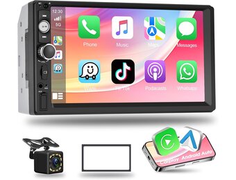 Podofo Autoradio 2 DIN Compatibel met Apple Carplay en Android Auto, 7 Inch Touchscreen met Bluetooth/Mirror Link/FM/SWC/AUX Ingang/Achteruitrijcamera/Kader et microphone