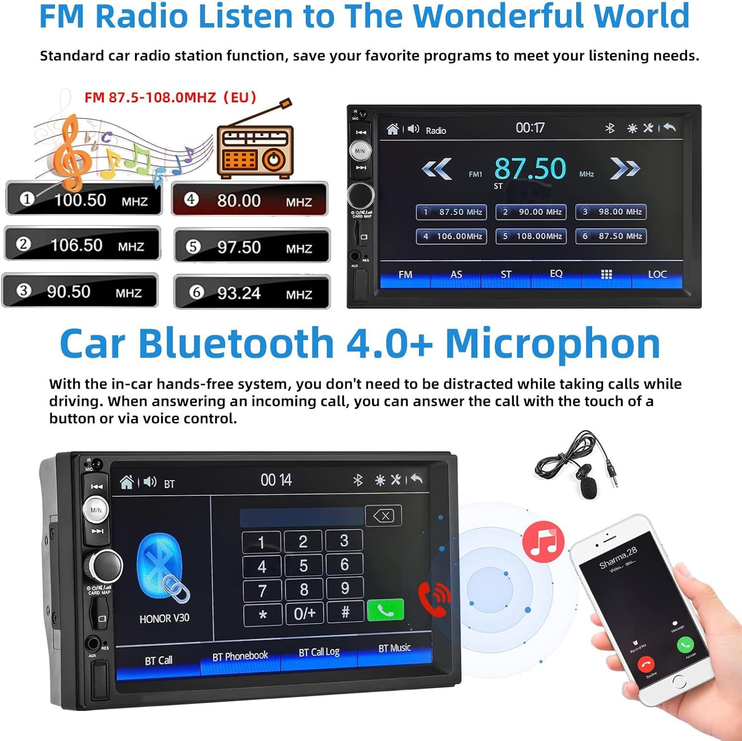 Podofo Autoradio 2 DIN Compatibel met Apple Carplay en Android Auto, 7 Inch Touchscreen met Bluetooth/Mirror Link/FM/SWC/AUX Ingang/Achteruitrijcamera/Kader et microphone