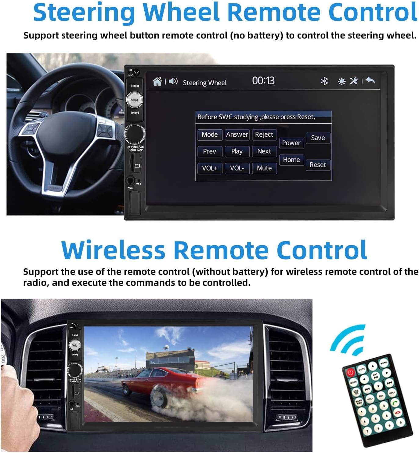 Podofo Autoradio 2 DIN Compatibel met Apple Carplay en Android Auto, 7 Inch Touchscreen met Bluetooth/Mirror Link/FM/SWC/AUX Ingang/Achteruitrijcamera/Kader et microphone