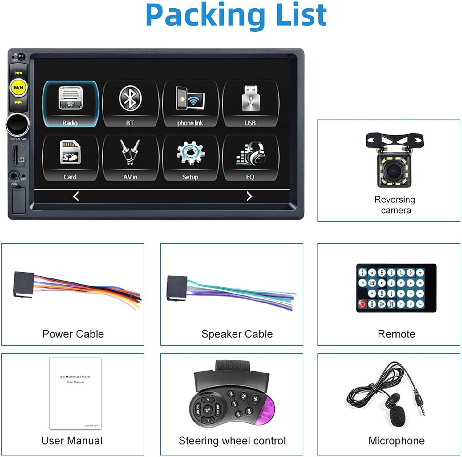 Podofo Autoradio 2 DIN Compatibel met Apple Carplay en Android Auto, 7 Inch Touchscreen met Bluetooth/Mirror Link/FM/SWC/AUX Ingang/Achteruitrijcamera/Kader et microphone