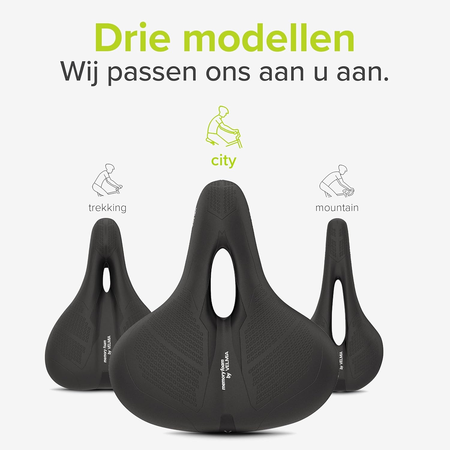 Velmia Fietszadel - Comfortabel zadel voor mannen en vrouwen - 3 zones concept - waterdichte fietszadel met ergonomisch design