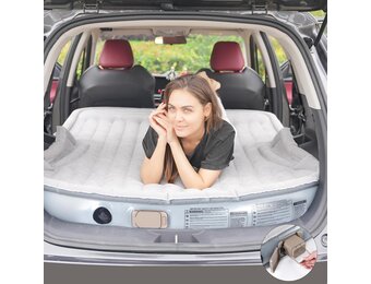 KMZ SUV luchtbed met ingebouwde elektrische pomp - Verdikte en gevlokte automatras voor reizen en kamperen - 300 kg draagvermogen - grijs