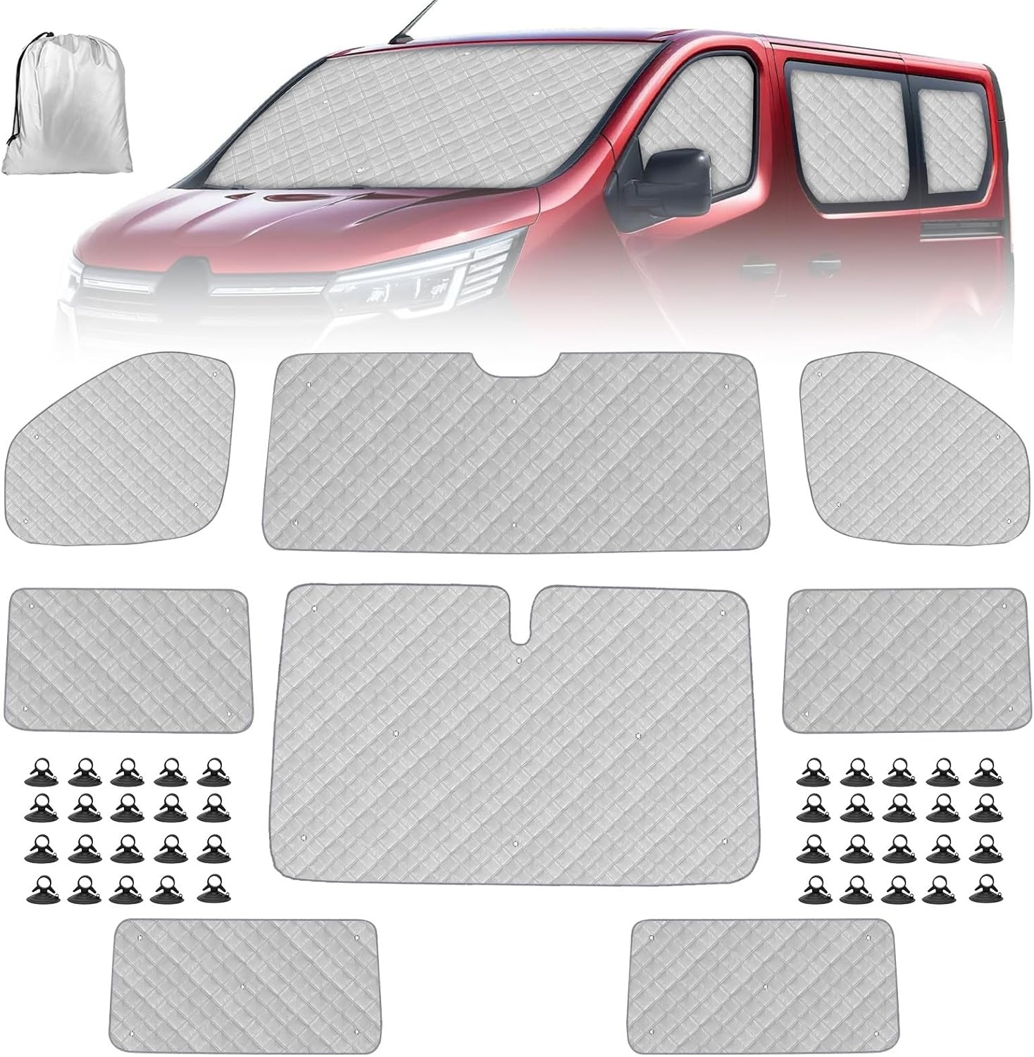 8 stuks RV Windshield Sun Shade Vervanging voor 2001-2014 Renault Trafic SWB, Zonnescherm voor voorruit met opbergtas, 100% occlusie