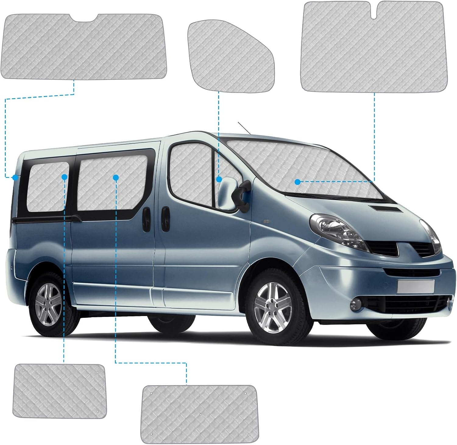 8 stuks RV Windshield Sun Shade Vervanging voor 2001-2014 Renault Trafic SWB, Zonnescherm voor voorruit met opbergtas, 100% occlusie