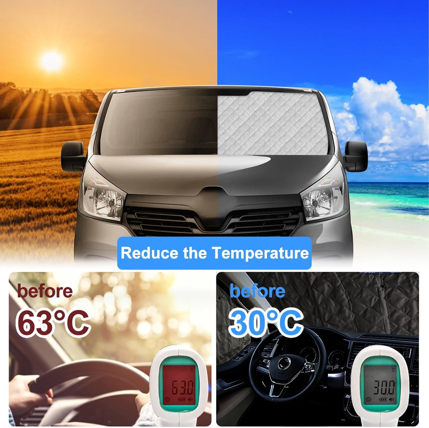 8 stuks RV Windshield Sun Shade Vervanging voor 2001-2014 Renault Trafic SWB, Zonnescherm voor voorruit met opbergtas, 100% occlusie