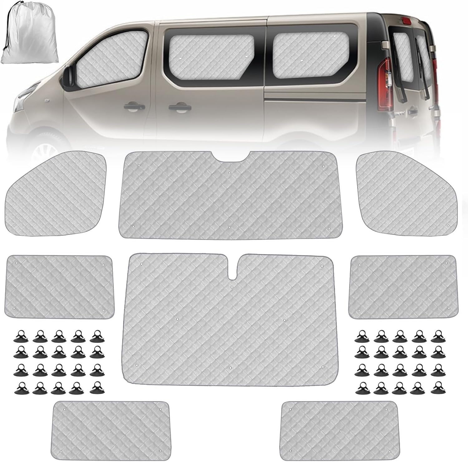 8 stuks RV Windshield Sun Shade Vervanging voor 2001-2014 Renault Trafic SWB, Zonnescherm voor voorruit met opbergtas, 100% occlusie