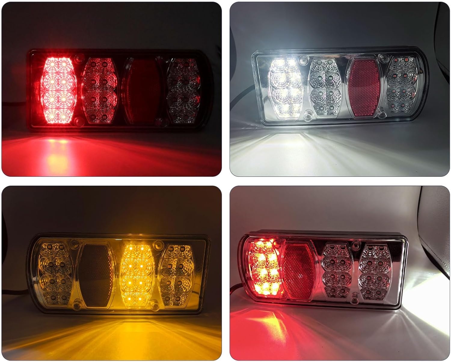 2 stuks 13-pins aanhangerverlichting LED 12 V 24 V met 5 m kabel voorbedrade 5-pins bajonetfixes, 7-IN-1, waterdicht, E-Mark Goedgekeurd