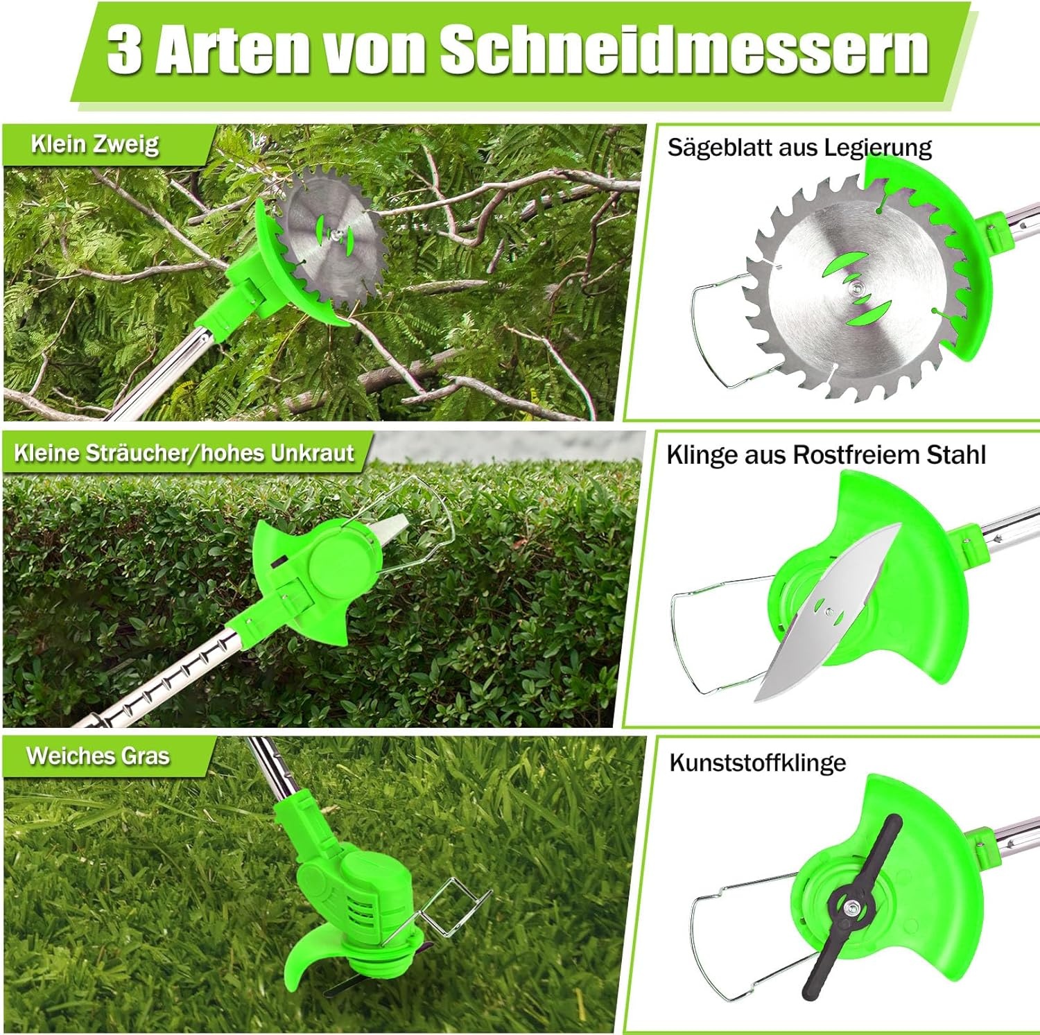 Akku Rasentrimmer Mit Akku, 2 x 21 V 4,0 Ah Freischneider Akku, 3-in-1 Multifunktions-Rasentrimmer/Freischneider/kantenschneider, Teleskopisch und Verstellbar, Geeignet für Garten, Hofmähen
