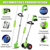 Akku Rasentrimmer Mit Akku, 2 x 21 V 4,0 Ah Freischneider Akku, 3-in-1 Multifunktions-Rasentrimmer/Freischneider/kantenschneider, Teleskopisch und Verstellbar, Geeignet für Garten, Hofmähen